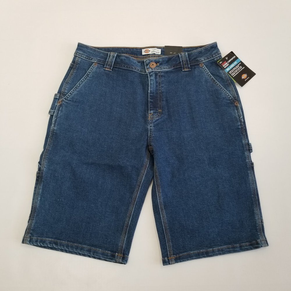 Dickies Denim Carpenter Shorts Flex Fabric Size 8 Relaxed Fit NWT